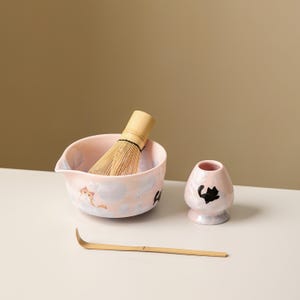 Handmålad katt kristallin glasyr keramisk matchaset med bambu visphållare 450ml bild 8