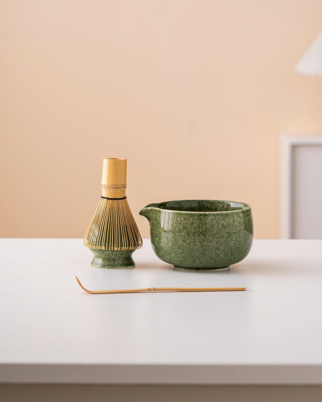Marce Matcha Whisk Set- Matcha Set Includes Matcha Whisk And Bowl With Spout, Sifter, Holder And Scoop- The Perfect Bamboo Whisk For Matcha Tea (White