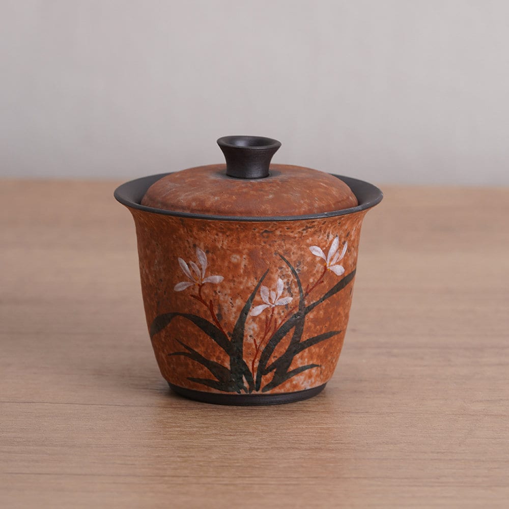 Hand-painted Orchid Ceramic Gaiwan Tea Cup Lidded Cup 150ml