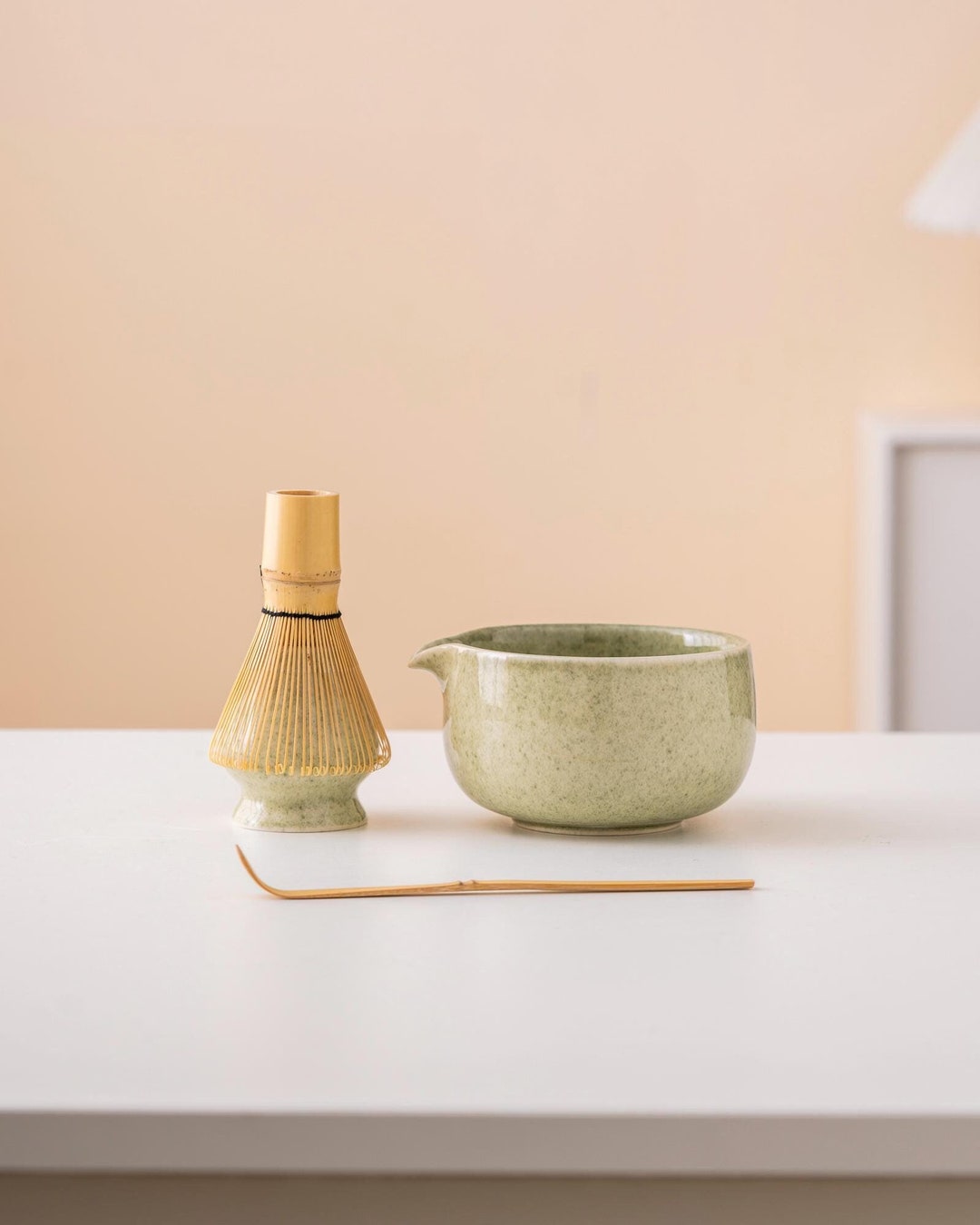 Marce Matcha Whisk Set- Matcha Set Includes Matcha Whisk And Bowl With Spout, Sifter, Holder And Scoop- The Perfect Bamboo Whisk For Matcha Tea (White