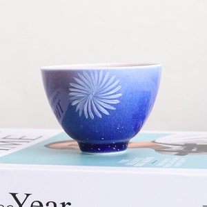Hand-painted Flower Blue Ceramic Tea Cup 140ml