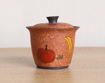 Hand-painted Apple and Banana Ceramic Lidded Cup 160ml
