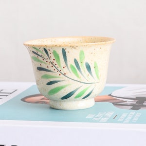 Hand-painted Plant Beige Ceramic Tea Cup 80ml