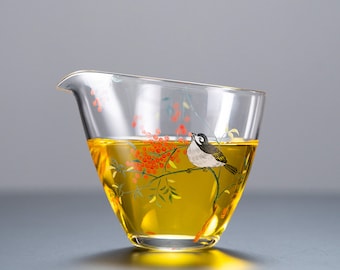 Hand-painted Magpie Glass Tea Pitcher Clear Chahai Gongdaobei 220ml