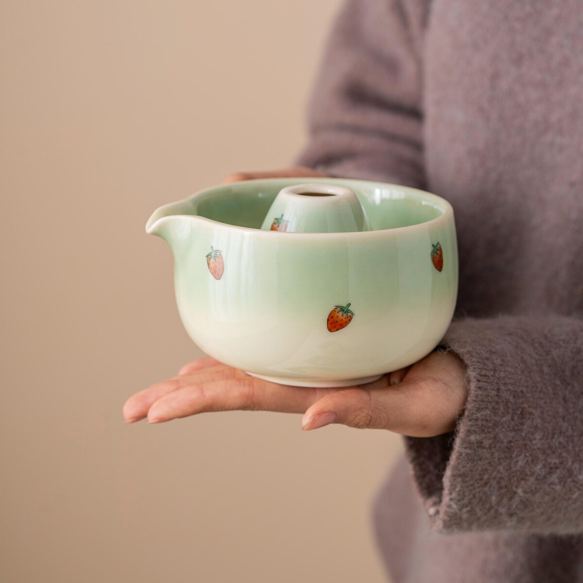 Hand-painted Strawberry Ceramic Matcha Bowl Set With Spout Bamboo Whisk and Chasen Holder Green Matcha Tea Set 450ml - Etsy