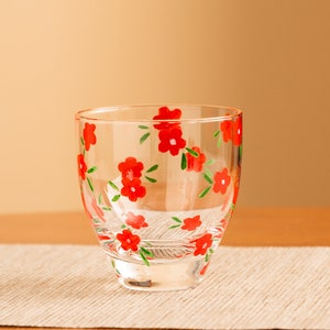Hand-painted Red Flower Pattern Clear Glass Tea Tasting Cup 100ml