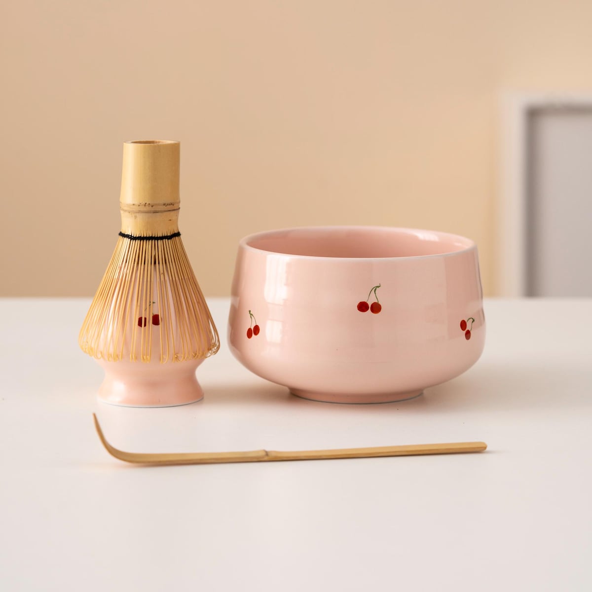 Hand-painted Cherry Ceramic Matcha Bowl Set With Bamboo Whisk and Chasen Holder Pink Matcha Ceremonial Set 600ml - Etsy