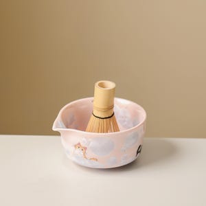 Handmålad katt kristallin glasyr keramisk matchaset med bambu visphållare 450ml bild 7