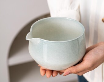 Blue Ceramic Matcha Bowl Set With Spout Bamboo Whisk and Chasen