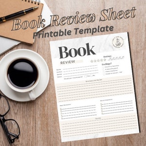 Digital Book Review Sheet for Readers | Downloadable book review sheet for book clubs and readers, minimalist marble, book ratings