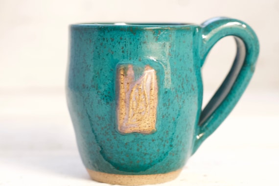 Mini Teal Mug With Leaf Etsy