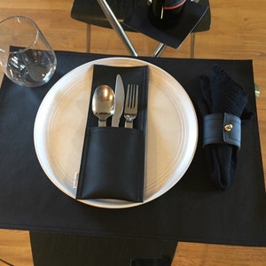 Vegan Leather Placemats Modern Placemats Rectangle Placemat Black Table Decor