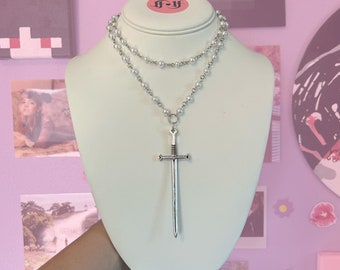 Pearl Choker Necklace with Sword Charm