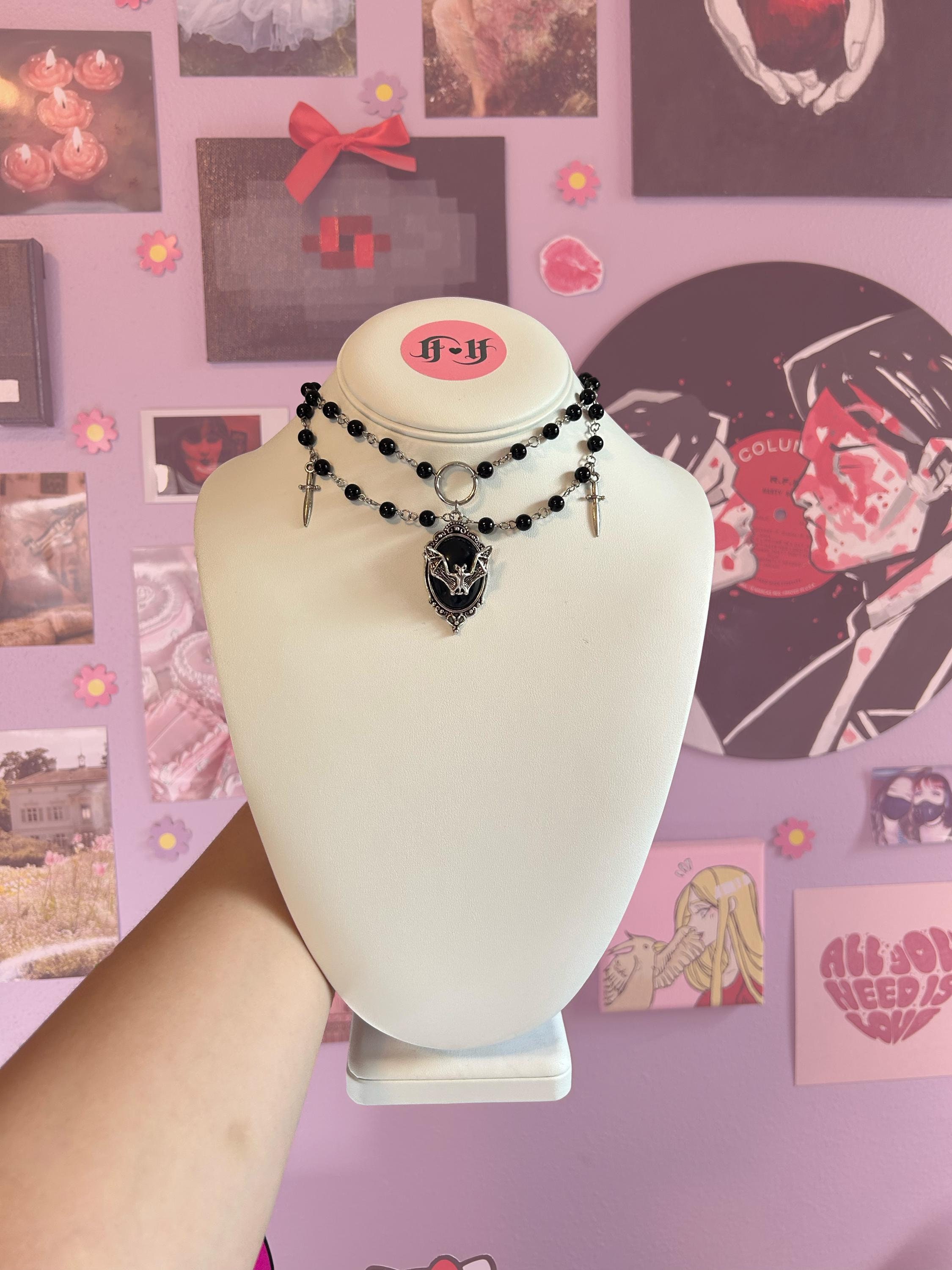 Gothic Black Bat Beaded Choker Necklace