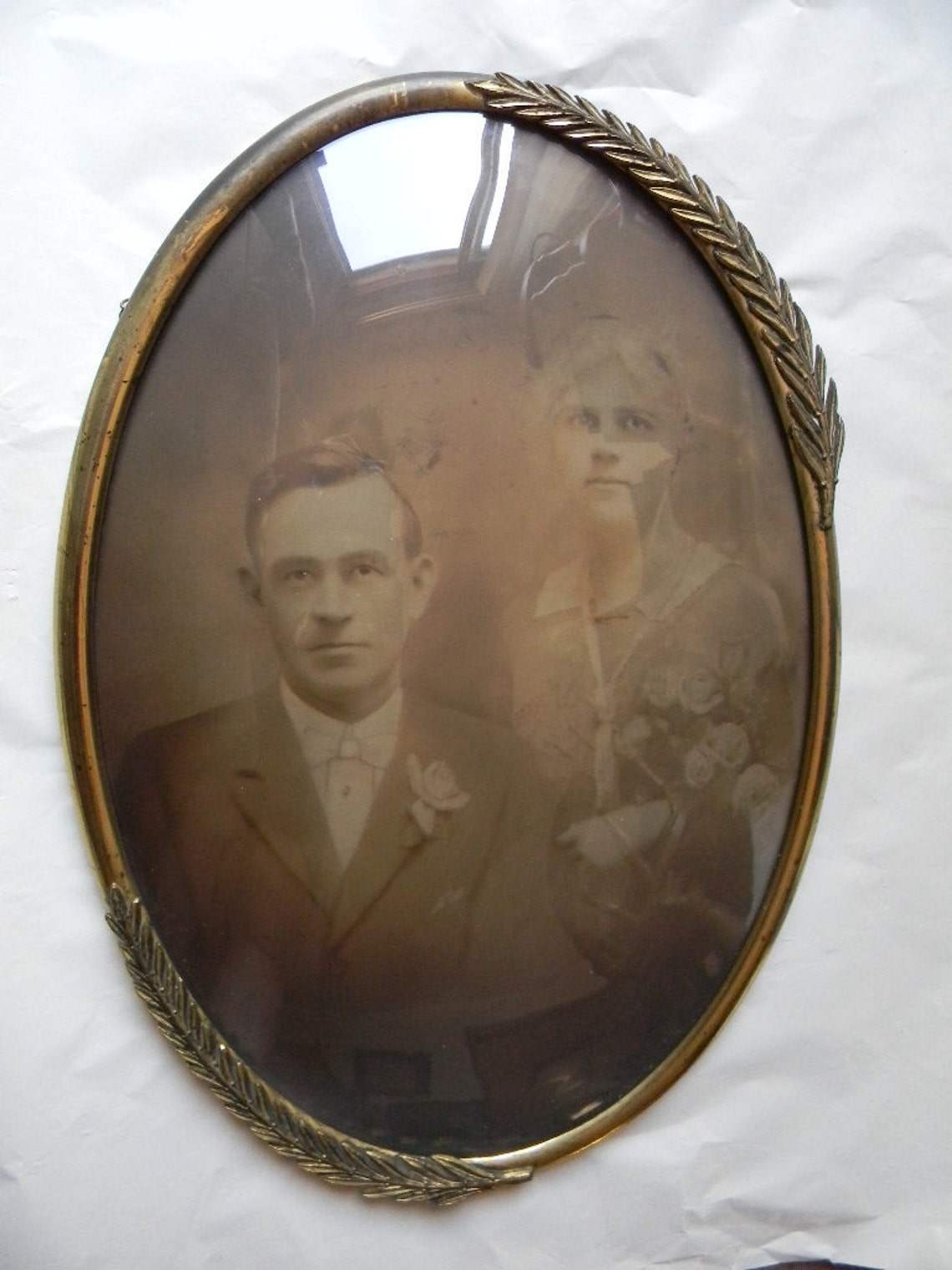 Vintage Antique Oval Metal Frame with Convex Bubble Glass & Etsy