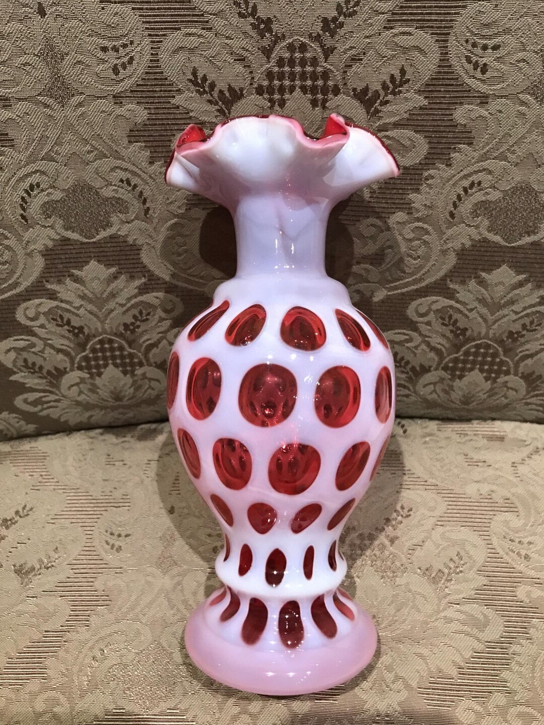 Vintage Fenton Cranberry Coin Dot Glass Vase Decorated Ruffled Edge - Etsy