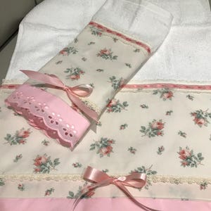 Decorative Chic Victorian gorgeous pink roses on off white lace hand made Guest towels