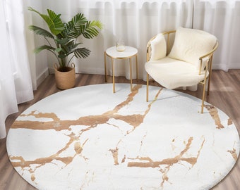 Stijlvol goud abstract rond vloerkleed | Cirkeltapijt | Perfect accenttapijt voor thuis, kantoor, slaapkamer, kinderkamer en woonkamer