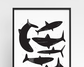 Sharks / Printable Art / Digital Download Poster / Playroom Art / Kids Room Wall Art / Minimalist Wall Art / Modern Playroom