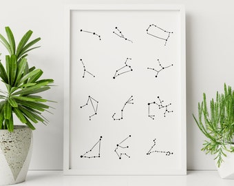 Zodiac Sign Poster / Constellations / Printable Art / Digital Download Poster / Modern Wall Art / Ready to Print / Modern Decor Printable