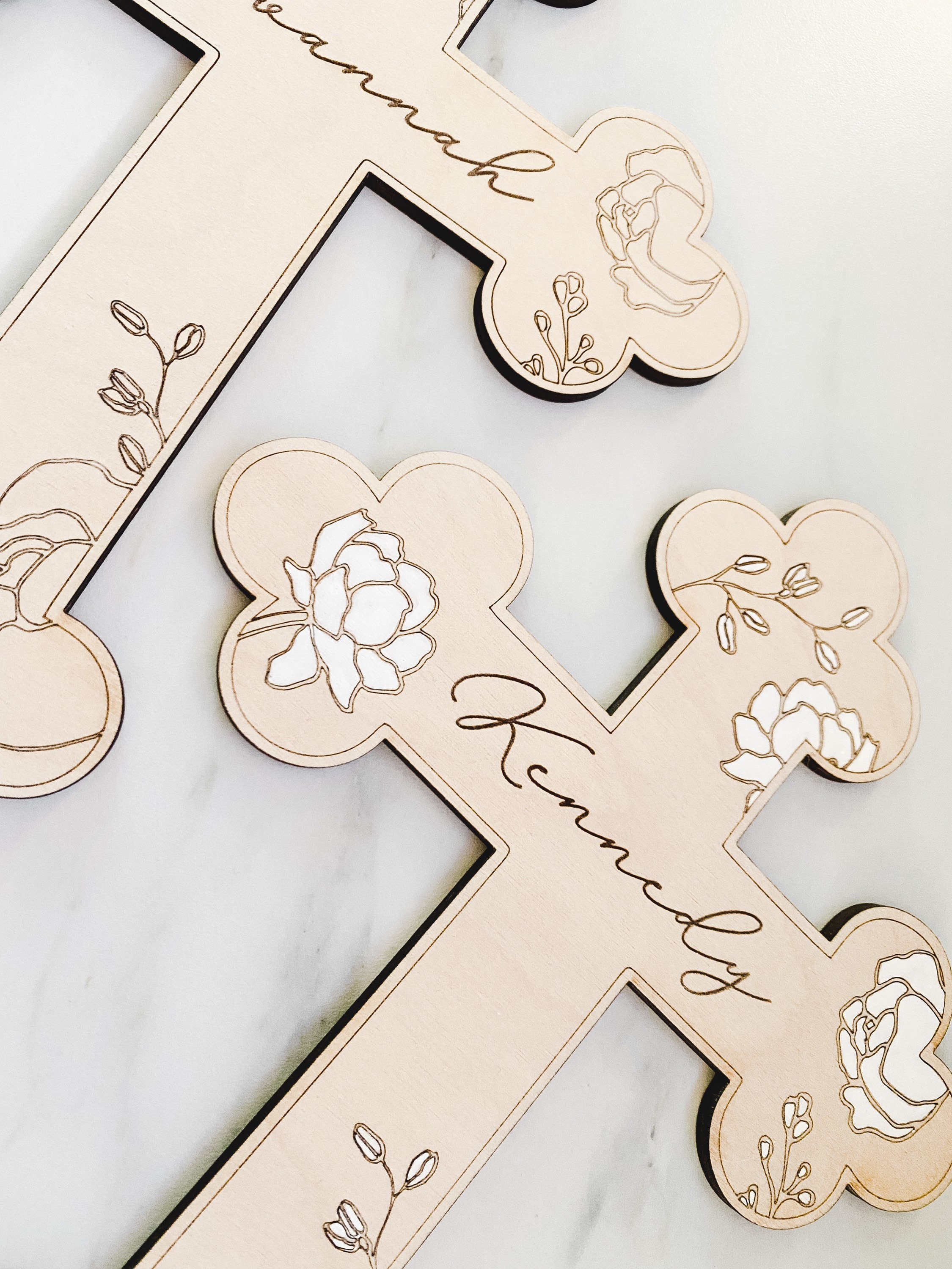 Peonies / Custom Wood Child’s Cross Engraved with Name / Baptism Christening Gift / First Communion / New Baby / Baby Shower / Religious