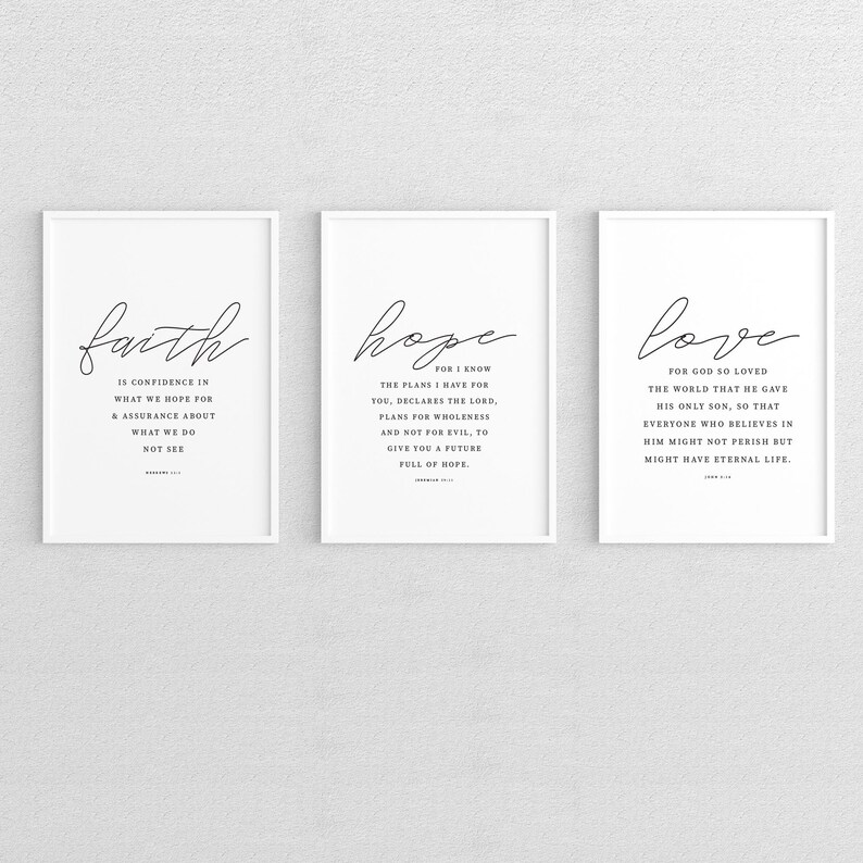 Faith Hope Love / Bible Verse Wall Art / Set of 3 Prints / Hebrews 11 ...