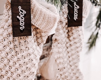 Custom Name Wood Reusable Keepsake Gift Tags | Christmas Tags | Christmas Stocking Tags | Personalized Name Gift Tags | Family Gift Tags