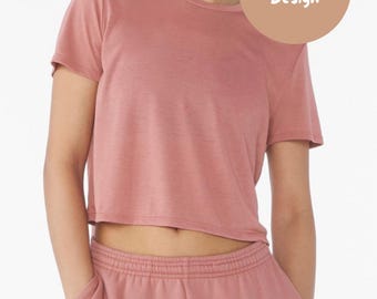 Women’s Flowy Crop Tee 8882, BELLA + CANVAS Crop Tops for Women Bulk, Polyester Cropped T-Shirt for print, Modest Cut Off Workout Shirt