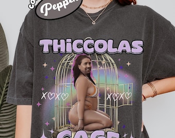 Thiccolas Cage Shirt, Meme Humor Shirt, Vintage Aesthetic Rave Tee, Funny Festival Outfit, Funny Cage Shirt, Pastel Colorful Raunchy Shirt