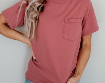 Comfort Colors® Pocket Shirt, Short Sleeve Soft Cotton Shirt, Garment-Dyed Heavyweight Cotton Tee