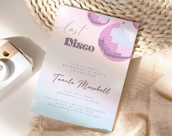 80's Last Disco Editable Bachelorette Digital Template, Girly Pink Glitter Invitation, Retro Y2k Simple Fun Card, Gradient Pastel Color K001