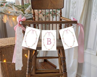 Wildblumen Geburtstagsbanner-Vorlage, bearbeitbare Blumengirlande, druckbare Partygirlande, Boho-Babyparty-Dekor, sofortiger benutzerdefinierter Download, D15