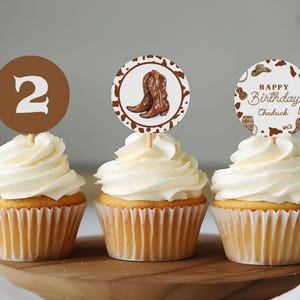 Yee Haw muffinsdekorationer, cowboy-födelsedagstårtval, brun western rodeo-pojkefestdessert, redigerbar mall utskrivbar direktnedladdning, D86