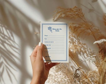Fresh off the Market Advice Card, Blue Watercolor Bridal Shower Game, Garden Party Advice for Bride, Editable DIY Template Design, D60