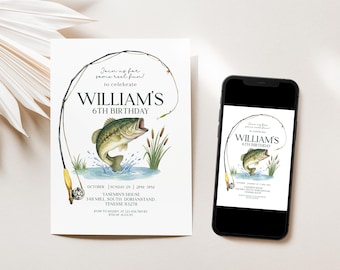 First Birthday Fishing Party Invitation – O-Fish-Ally One Reel Fun Boy Editable Custom Digital Template Printable Instant Download, D372