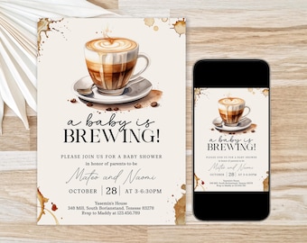 Editable Coffee Lover Baby Shower, A Baby is Brewing Baby Shower, Gender Neutral Brown, Baby Brunch Invite, Something Sweet Tea, D295