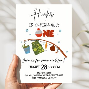 O-fish-ally One Fishing 1st Birthday Invitation Boy, Editable Template, Cute Reel Fun Party Invite, Simple Minimalist Digital Download, D160