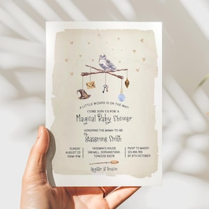 Editable Wizard Boy Girl Baby Shower Party Invitation, Vintage Wizard First Bday Invite Printable Template, D54