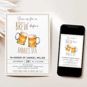 Editable Beer and Diaper Party Baby Shower,  Dad Baby Shower Invite, Minimalist Baby Brewing, Dadchelor Invite, Boys Night Printable, D292