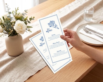 Fresh off the Market Menu Card, Blue Watercolor Vegetable Bridal Shower Table Decor, Garden Party Wedding Dinner, Editable Template, D60
