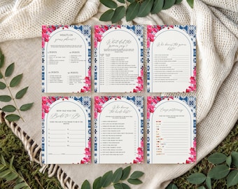 Mediterranean Greek Party Activity Card, Mamma Bridal Shower Game, Blue Mia Tile Bougainvillea Disco Ball Activity, Printable Template, D315