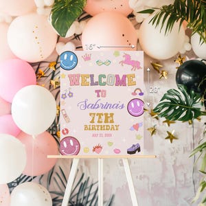 Editable Groovy Birthday Welcome Sign Template, Retro Disco Party Decor, Rainbow Daisy 10th 11th Birthday Yard Sign, Digital Printable, D12