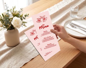 Martini Scribble Menu Card, Bachelorette Weekend Itinerary, Red Pink Hen Party Cocktail Decor, Editable Nashville Bach Party Template, D65