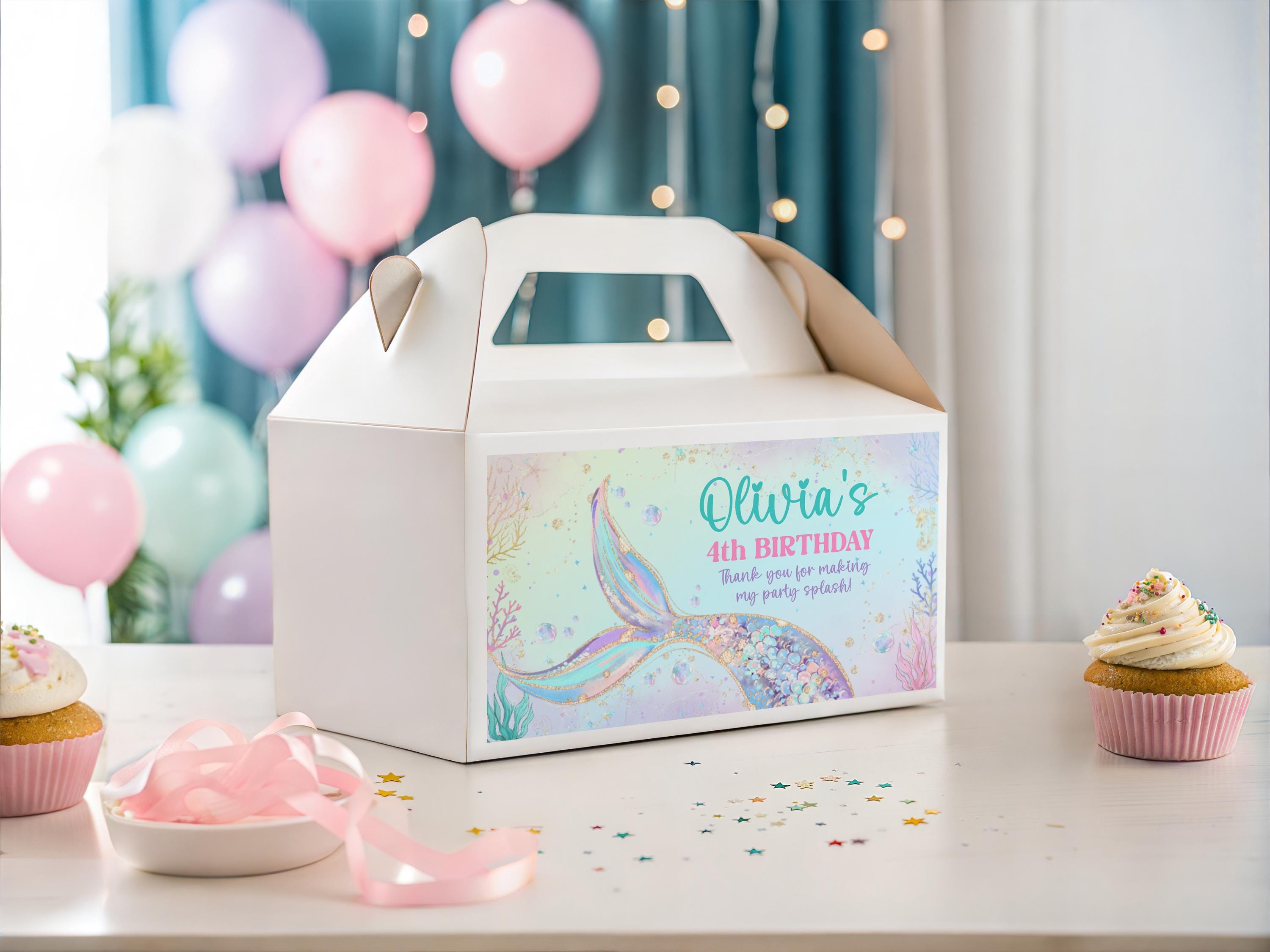 Mermaid First Birthday Gable Box Label, Pastel Teal Pink Under the Sea ...