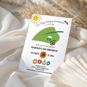 Editable Hungry Caterpillar First Birthday Party Invitation, Colorful Invite Kids Birthday Printable Template, Gender Neutral, Any Age, D34