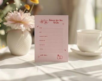 Pink Red Advice for Bride, Scribble Bachelorette Game Card, Martini Hen Party Activity, Nashville Weekend Editable Template Design, D65