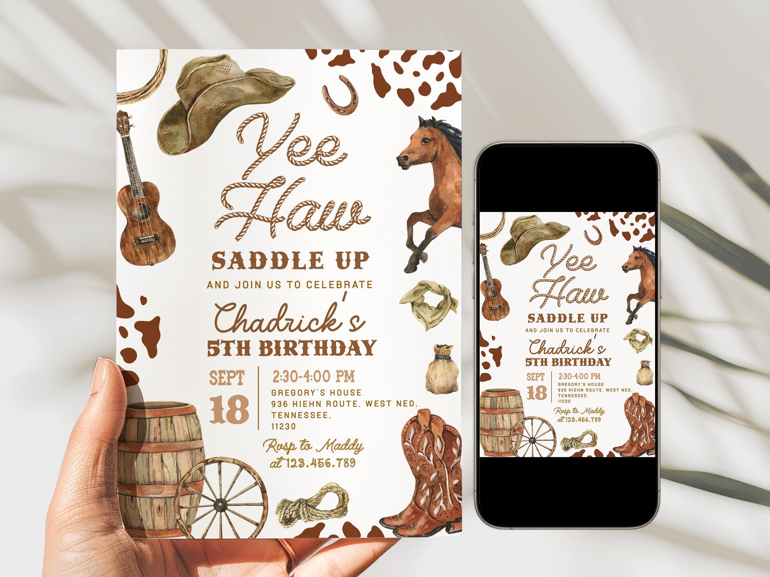 Cowboy Rodeo Birthday Invitation, Retro Wild West Ranch, Little Cowboy ...
