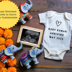 Faire-part de grossesse bébé éléphant | faire-part de naissance indien pour bébé | Modifier sur Canvas | carte de voeux de bébé | Téléchargement numérique imprimable