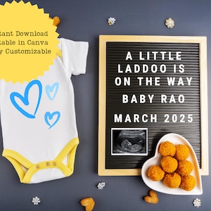 Faire-part de grossesse pour bébé Little Laddoo | faire-part de naissance indien pour bébé | Modifier sur Canvas | carte de voeux de bébé | Téléchargement numérique imprimable