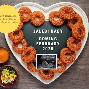 Faire-part de grossesse pour bébé Jalebi | faire-part de naissance indien pour bébé | Modifier sur Canvas | carte bébé grossesse | Téléchargement numérique imprimable